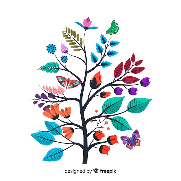 Free vector flat design of colorful floral branch