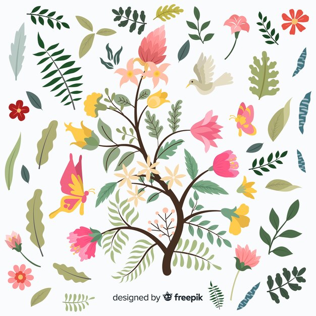 Flat design of colorful floral branch