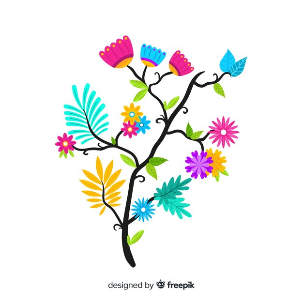 Flat design colorful floral branch