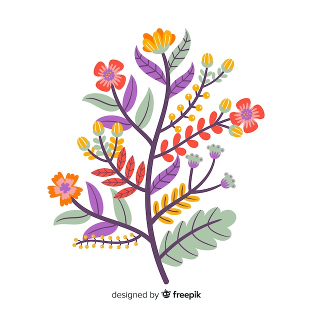 Flat design colorful floral branch