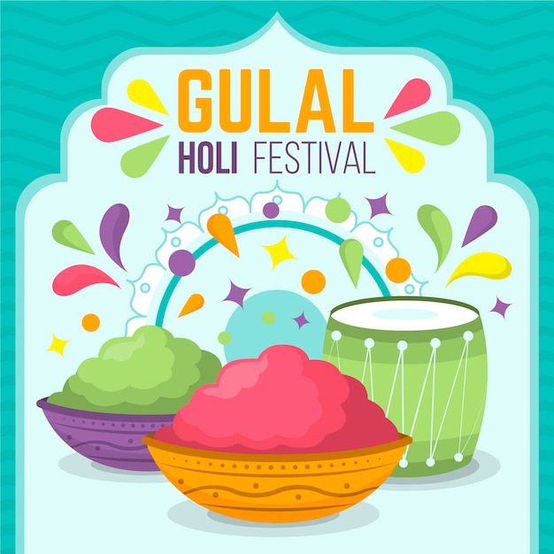 Flat design colorful holi gulal concept