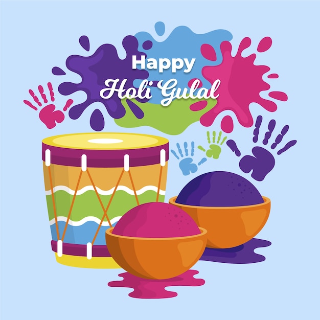 Flat design colorful holi gulal theme