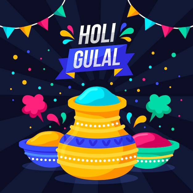 Flat design colorful holi gulal