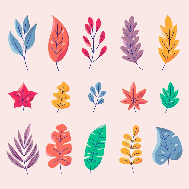 Flat design colorful leaves collection