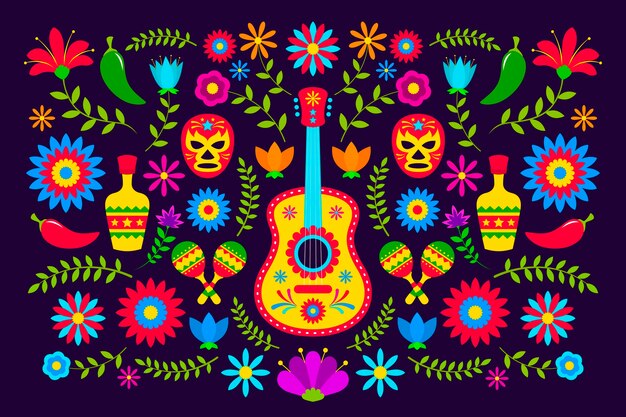 Flat design colorful mexican background theme