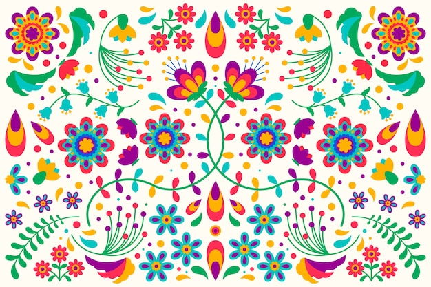 Бесплатное векторное изображение Плоский дизайн красочные мексиканские обои концепция