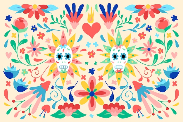 Бесплатное векторное изображение Плоский дизайн красочные мексиканские обои