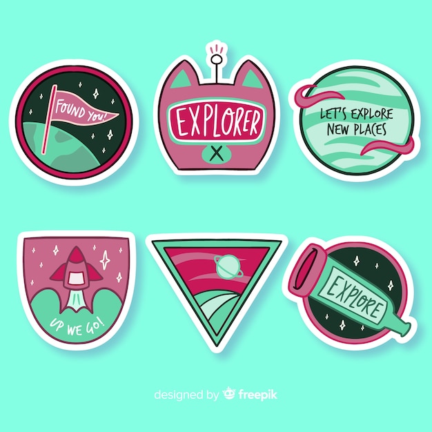 Free vector flat design colorful space sticker collection