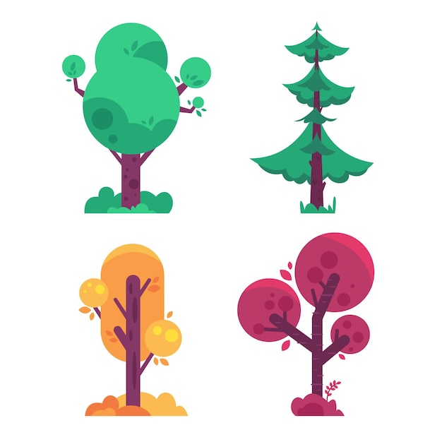 Flat design colorful type of trees collection