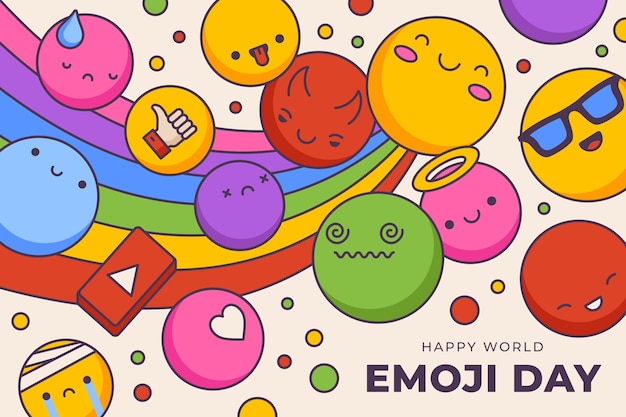 Vettore gratuito giornata mondiale delle emoji colorate dal design piatto