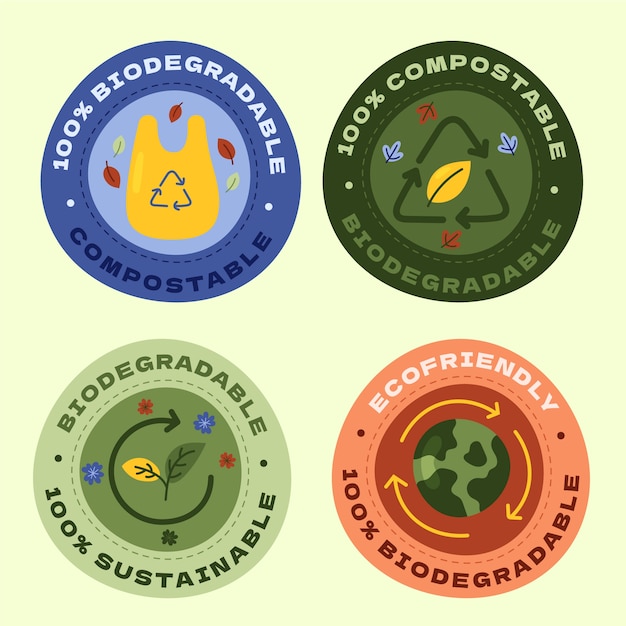 Free vector flat design compostable labels and stamps