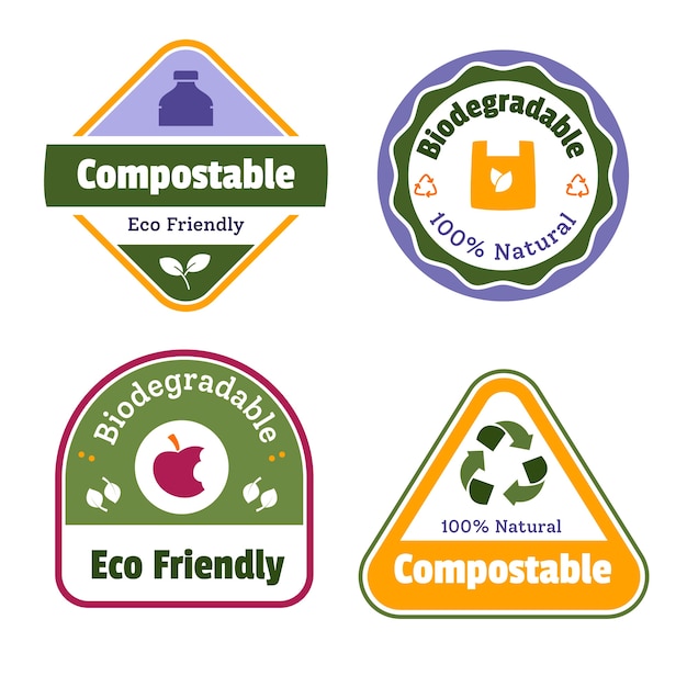 Flat design compostable labels and stamps