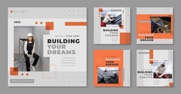 Flat design construction instagram post template