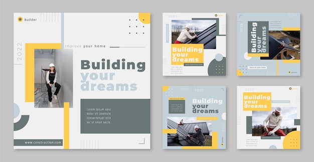 Vettore gratuito post di instagram di costruzione di design piatto