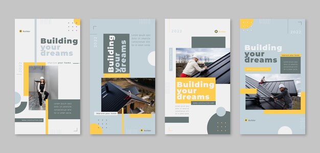 Flat design construction instagram stories