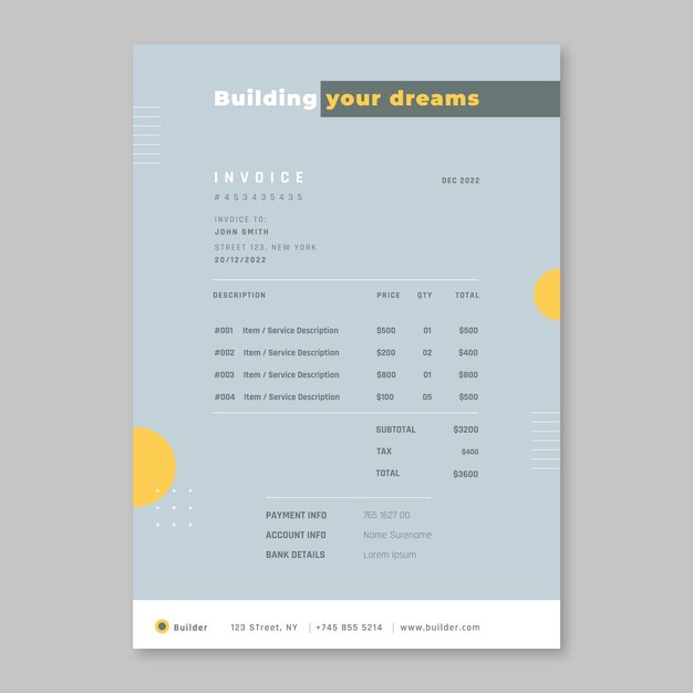 평면 디자인 건설 송장 템플릿