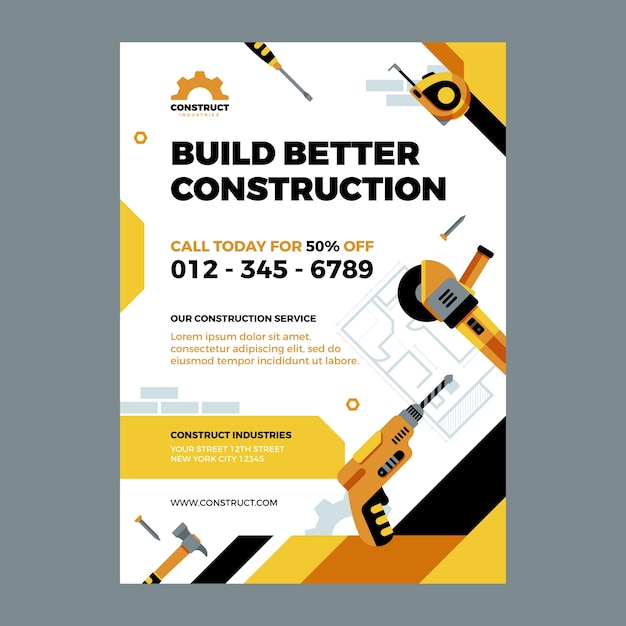 Free vector flat design construction poster template