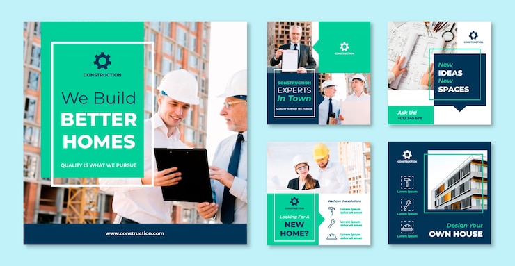 Free Vector flat design construction project instagram posts