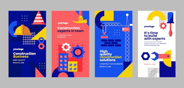 Free vector flat design construction project instagram stories