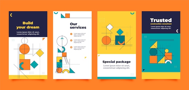 Flat design construction project instagram stories