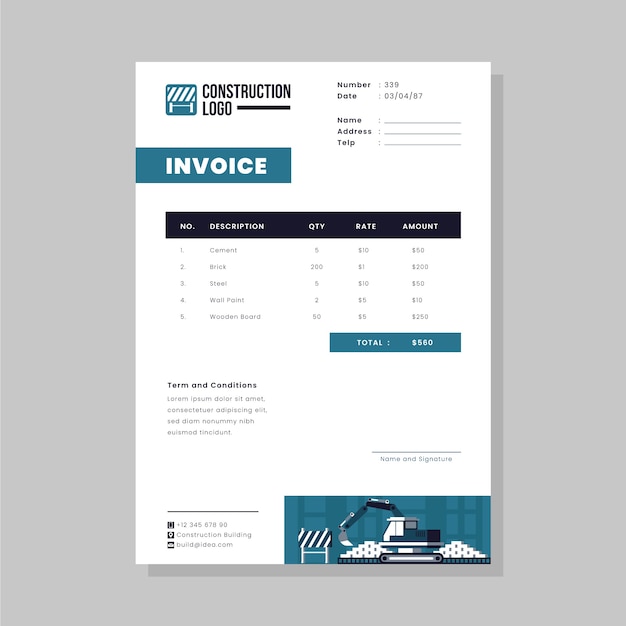 Free vector flat design construction project invoice