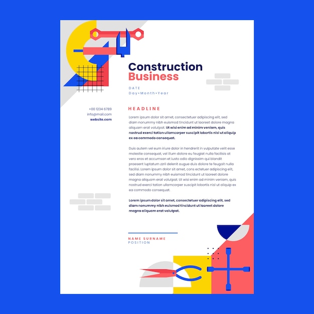 Free vector flat design construction project letterhead