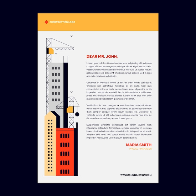 Free vector flat design construction project letterhead