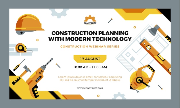 Free vector flat design construction webinar template