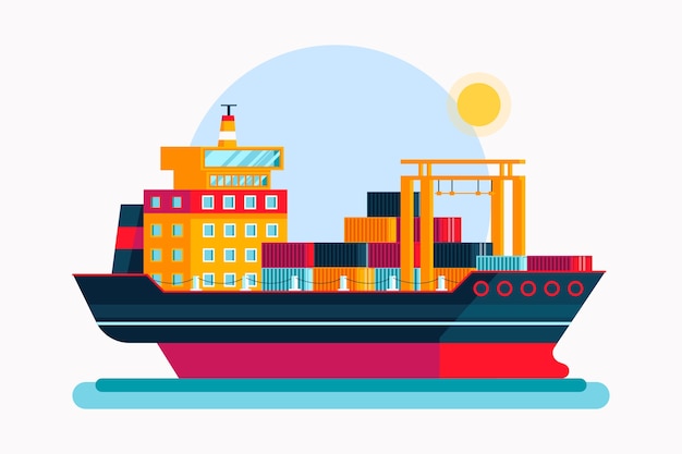 Flat design container ship illustration