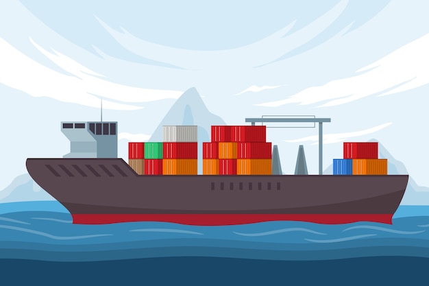 Free vector flat design container ship illustration