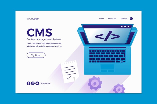 Flat design content management system landing page