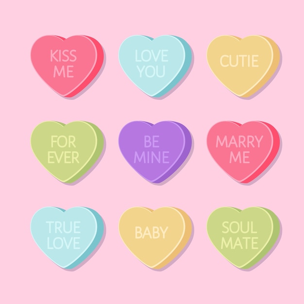 Flat design conversation hearts collection