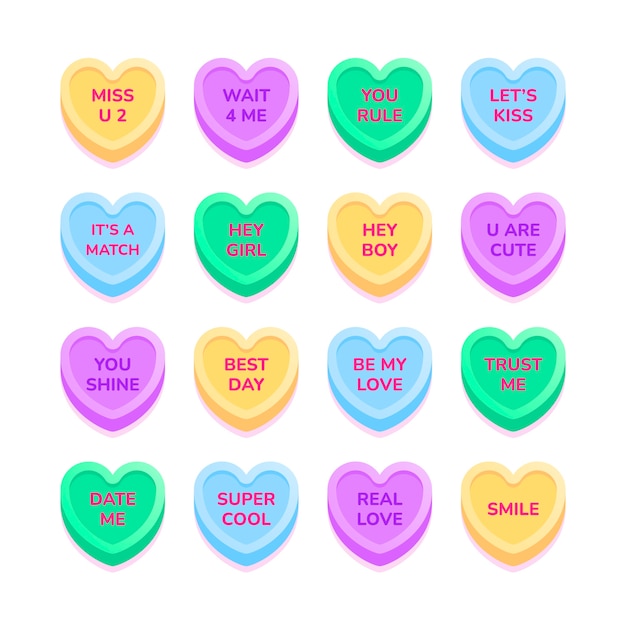 Free vector flat design conversation hearts pack