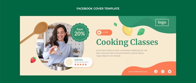 Vettore gratuito copertina facebook del corso di cucina dal design piatto