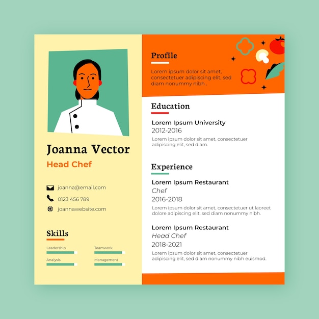 フラットなデザインの料理教室のオンライン履歴書