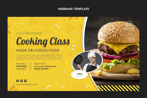 Vettore gratuito webinar sul corso di cucina di design piatto