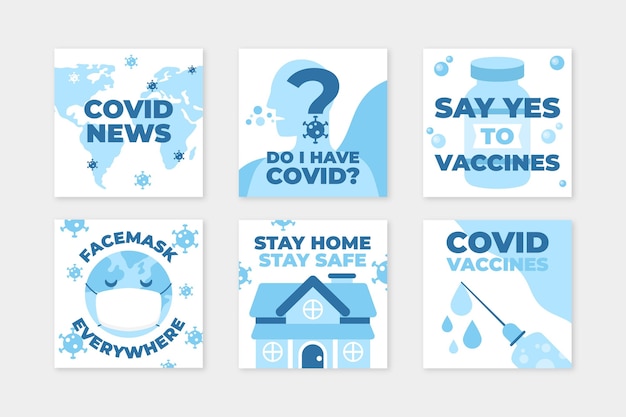 Flat design coronavirus instagram post pack