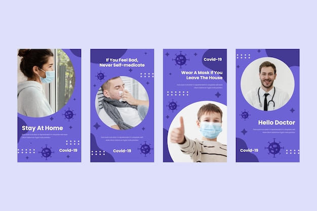 Flat design coronavirus instagram story collection