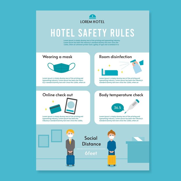 flat design coronavirus prevention poster for hotels
