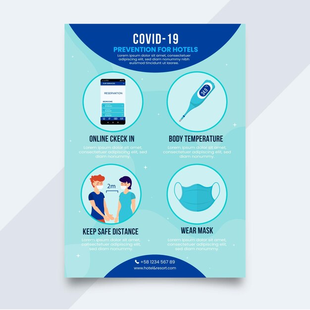 flat design coronavirus prevention poster template for hotels