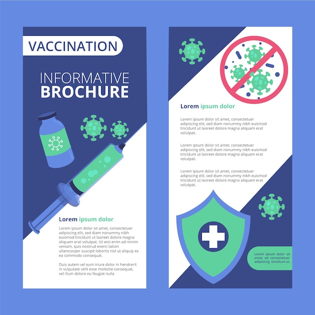 Brochure informativa sulla vaccinazione contro il coronavirus di design piatto