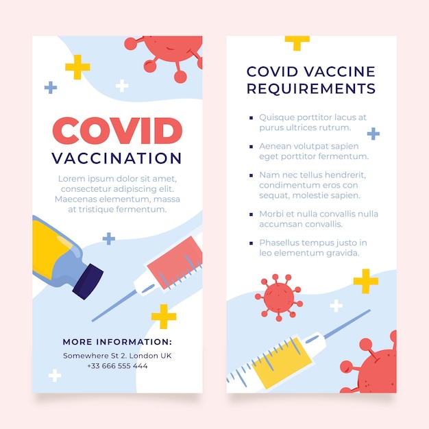 Brochure informativa sulla vaccinazione contro il coronavirus di design piatto