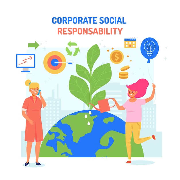 Vettore gratuito illustrazione di concetto di responsabilità sociale aziendale design piatto