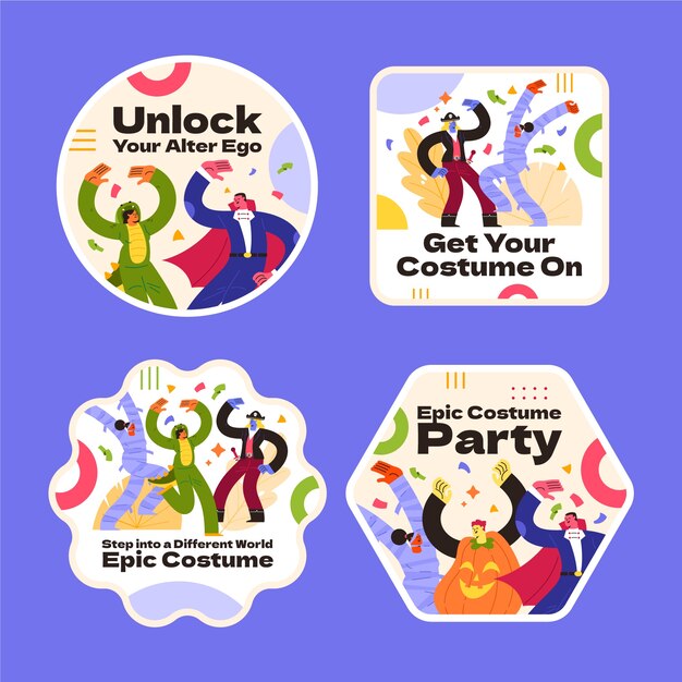 Flat design costume party  labels