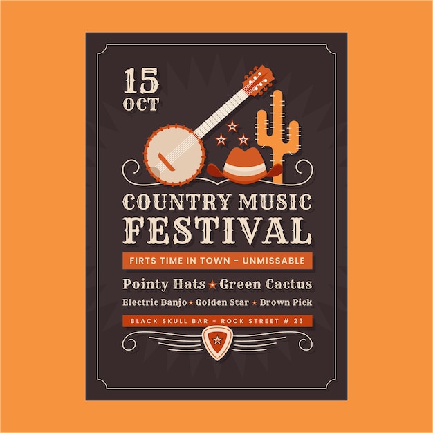 Vettore gratuito poster di musica country dal design piatto