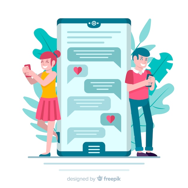 Flat design couple chatting on dating app