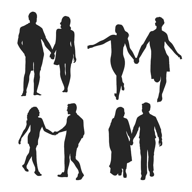 Бесплатное векторное изображение Плоский дизайн пара, взявшись за руки силуэт