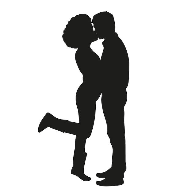 Flat design couple kissing silhouette