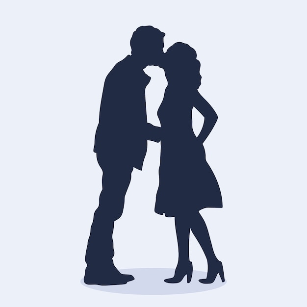 Free vector flat design couple kissing silhouette