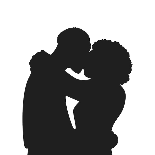 Free vector flat design couple kissing silhouette